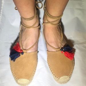 Saludos Tan suede lace up espadrilles